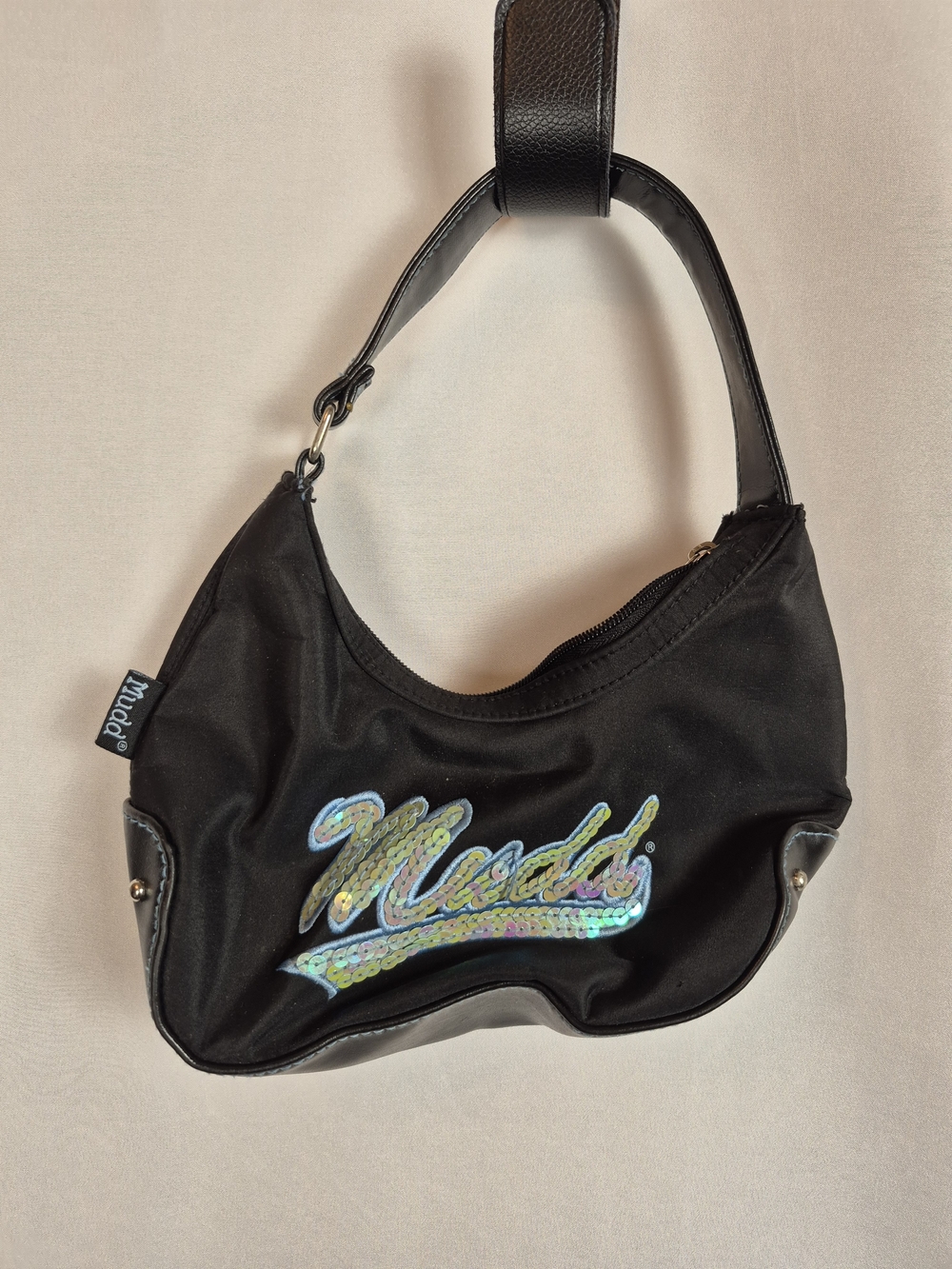 VTG Y2k Mudd Black Mino Boho Shoulder Bag with Iridescent Sequin Logo